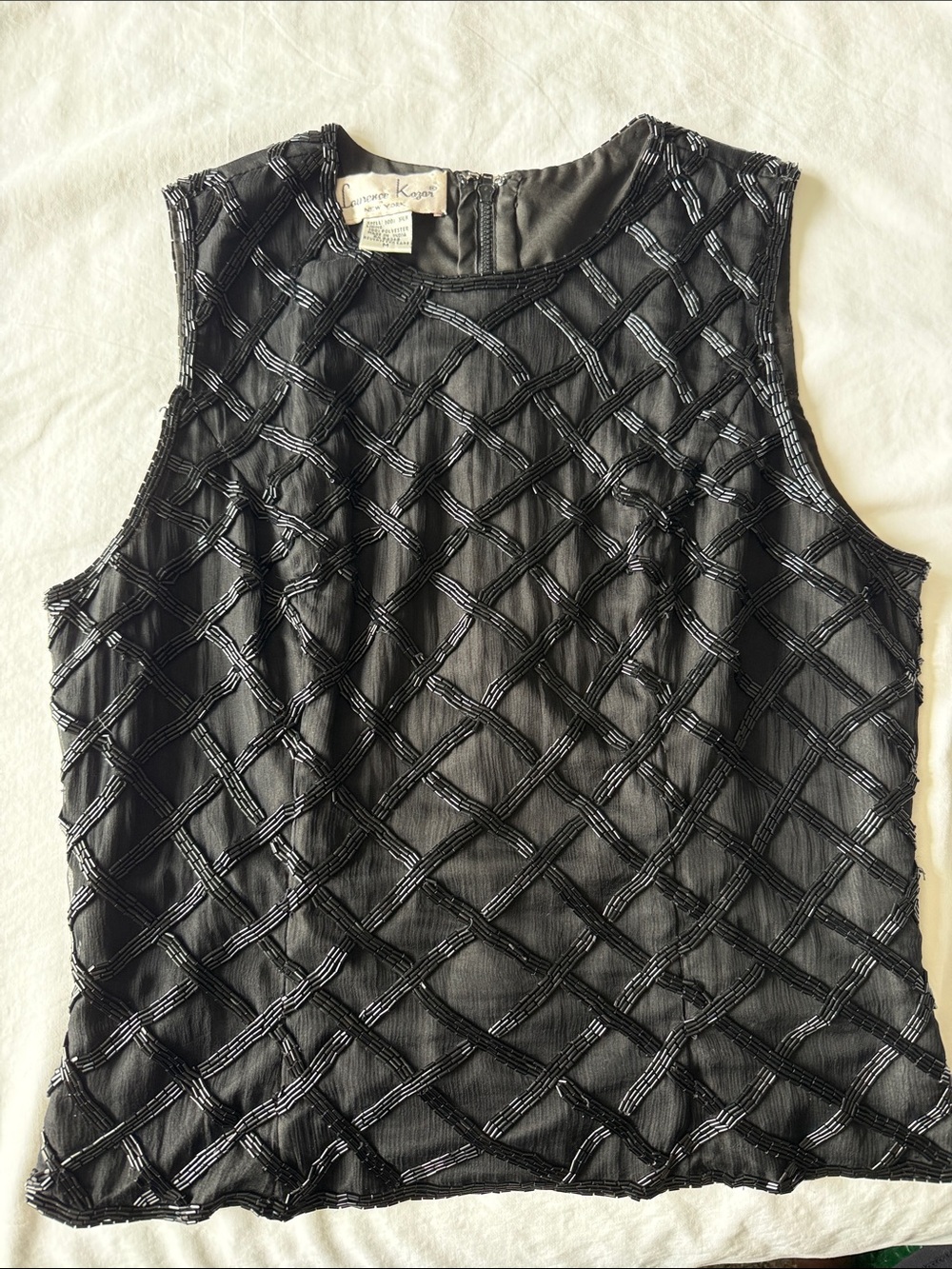 Laurence Kazar Black Beaded Lattice Sleeveless Tank